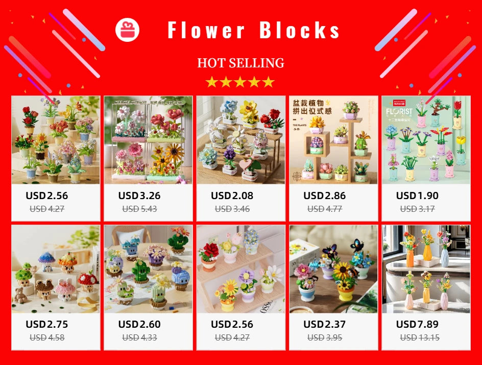 Adults Mini Flower Bouquet Particles Building Blocks for Children Girls 6 to 14 Years Old Assembly Bricks Constructor Set Gifts