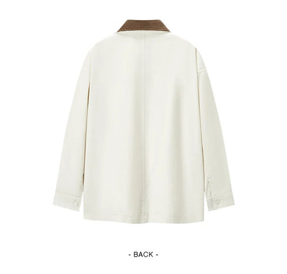 Semir Coat Women Medium Length Color-Blocking Corduroy Collar Retro 2024 New Autumn Embroidery Loose Fashion Jacket