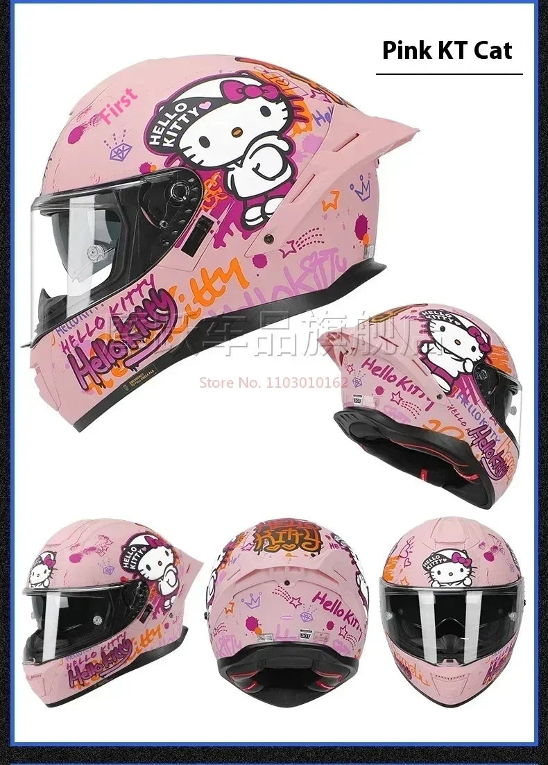 Sanrio Genuine Hello Kitty Motorcycle Helmet Full Face Racing Helmets Offroad Motorcycle Helmet Motorbike Kawaii Xmas Girl Gift