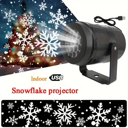 USB Powered Christmas Snowflake Projector Light Rotating Snowfall Projection Lamp for Christmas Halloween & Easter Party Decor