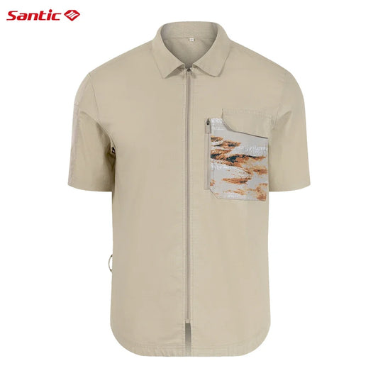 Santic 2024 Summer New Men's Cycling Jerseys Athletic Casual Bicycle Cycling Outdoor Casual Shirt Short Sleeve WM24C07046K
