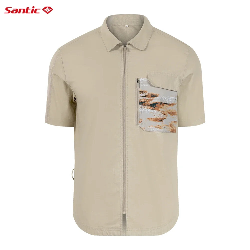 Santic 2024 Summer New Men's Cycling Jerseys Athletic Casual Bicycle Cycling Outdoor Casual Shirt Short Sleeve WM24C07046K