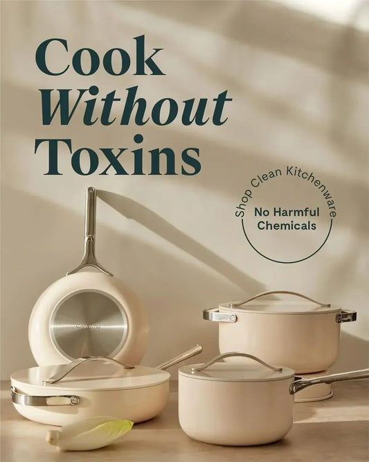 Nonstick Ceramic Cookware Set (12 Piece) Pots, Pans, 3 Lids and Kitchen Storage,Oven Safe & Compatible with All Stovetops,Cream