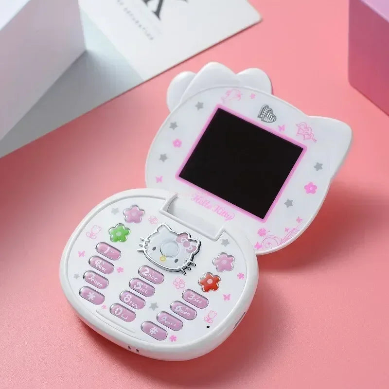 Sanrio Hello Kitty Flip Phone New Cartoon Cute Children White Pink Kawaii Mini Phone Children Birthday Gifts Fashion Model Toys