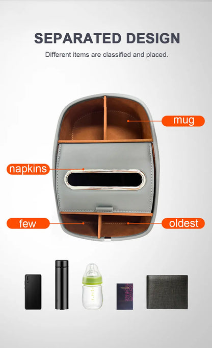 SEAMETAL Car Armrest Box Universal Center Console Organizer Multi-Functional Pu Leather Auto Arm Rest Storage Box Tissue Holder