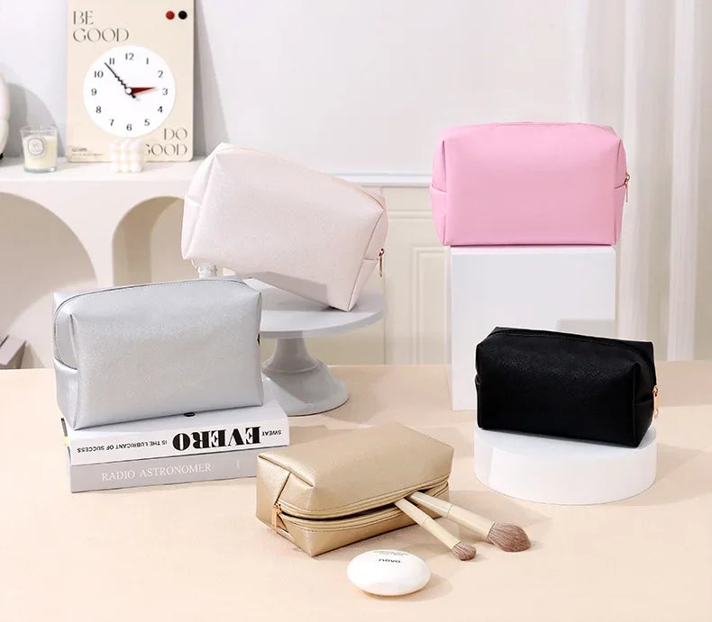 Small Makeup Bag PU Leather Travel Cosmetic Pouch Toiletry Bag for Women Portable Water-Resistant  Personalized Embroidery