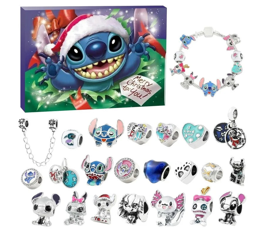 Stitch Mickey Christmas Advent Calendar Disney Bracelets 24 Days Xmas Countdown Calendar Diy Jewelry Making Kit For Girl Gift