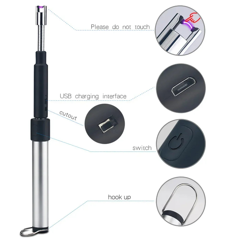 Ultra long telescopic arc ignition gun, kitchen extended igniter, outdoor barbecue camping, cross-border pulse lighter,windproof