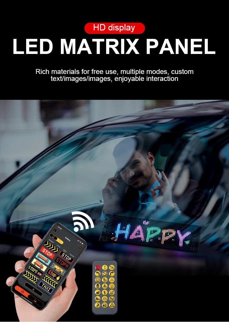 USB LED Matrix Pixel Panel With App Control 5V Flexible Scrolling Bright Advertising LED Signs RGB Pattern Car Animation Display