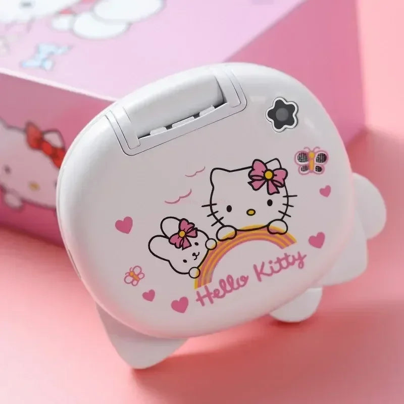 Sanrio Hello Kitty Flip Phone New Cartoon Cute Children White Pink Kawaii Mini Phone Children Birthday Gifts Fashion Model Toys
