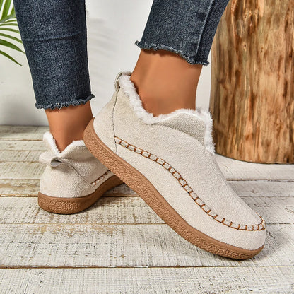 2024 New Hot Sale Suede Leather Ankle Boots Women Round Toe Thicken Fuzzy Snow Boots Comfortable Flat Anti-Slip Booties Mujer