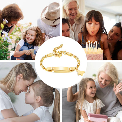 Personalized Stainless Steel Baby Newborn Name Bracelet for Boy Girl Best Gift Custom Heart Crown Butterfly Family Jewelry