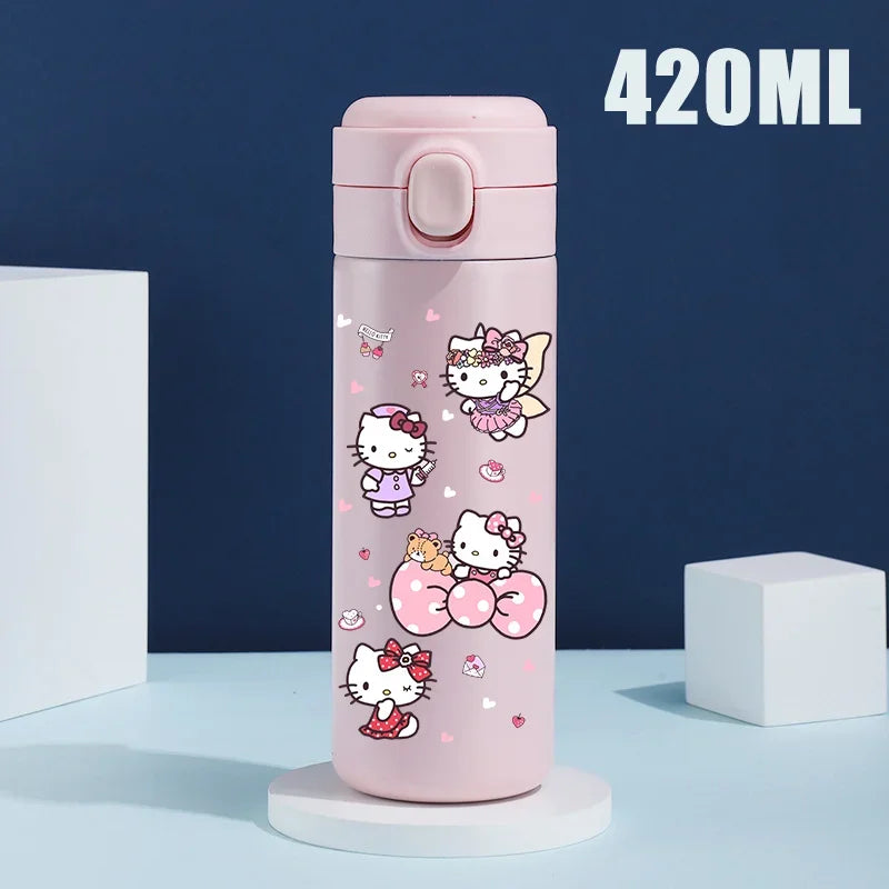 Sanrio 420 ML Thermos Mug Hello Kitty Cartoon 304 Stainless Steel Portable Water Cup Travel Water Bottle Kawaii Cups Kids Gifts