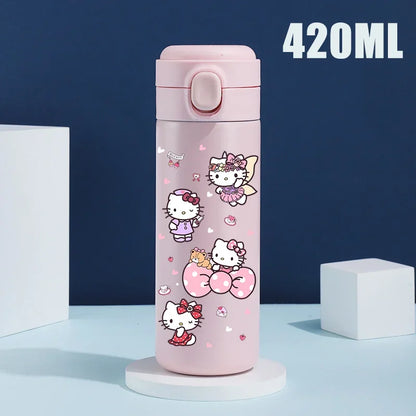 Sanrio 420 ML Thermos Mug Hello Kitty Cartoon 304 Stainless Steel Portable Water Cup Travel Water Bottle Kawaii Cups Kids Gifts