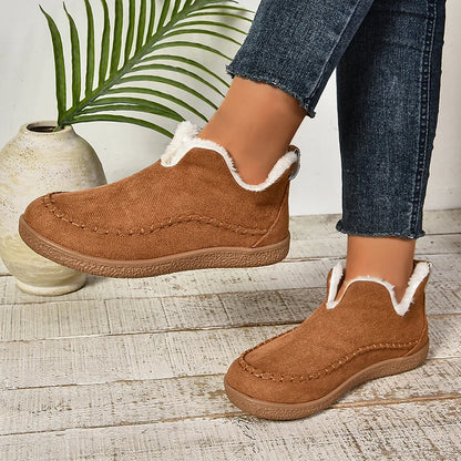 2024 New Hot Sale Suede Leather Ankle Boots Women Round Toe Thicken Fuzzy Snow Boots Comfortable Flat Anti-Slip Booties Mujer
