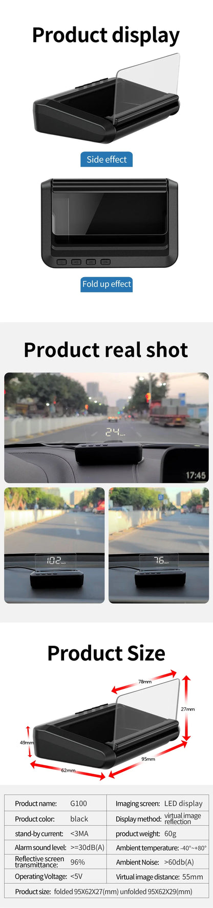 Smart Head Up Display OBD2 GPS Digital Speedometer Direction System Tachometer Projector Water Temp Voltage Turbo Security Alarm