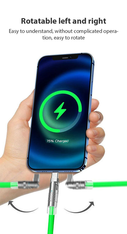 120W Usb Type C Fast Charge Cable 180 Degree Elbow Rotation Type C-Lightning Zinc Alloy Liquid Silicone Data Cable with Light