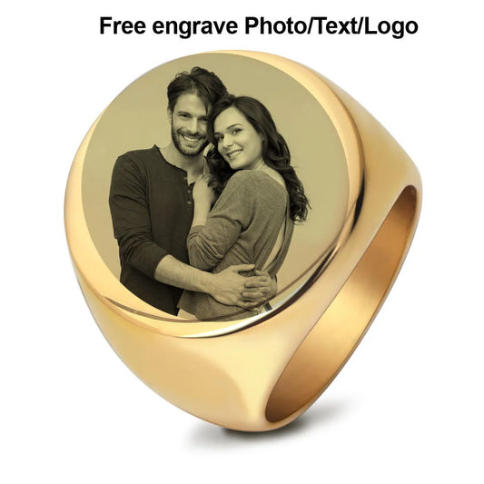 Personalized Print Photo Free Engraving Stainless Steel Rings Mens Custom Text Logo Gold Ring Jewelry Valentine's Day gift