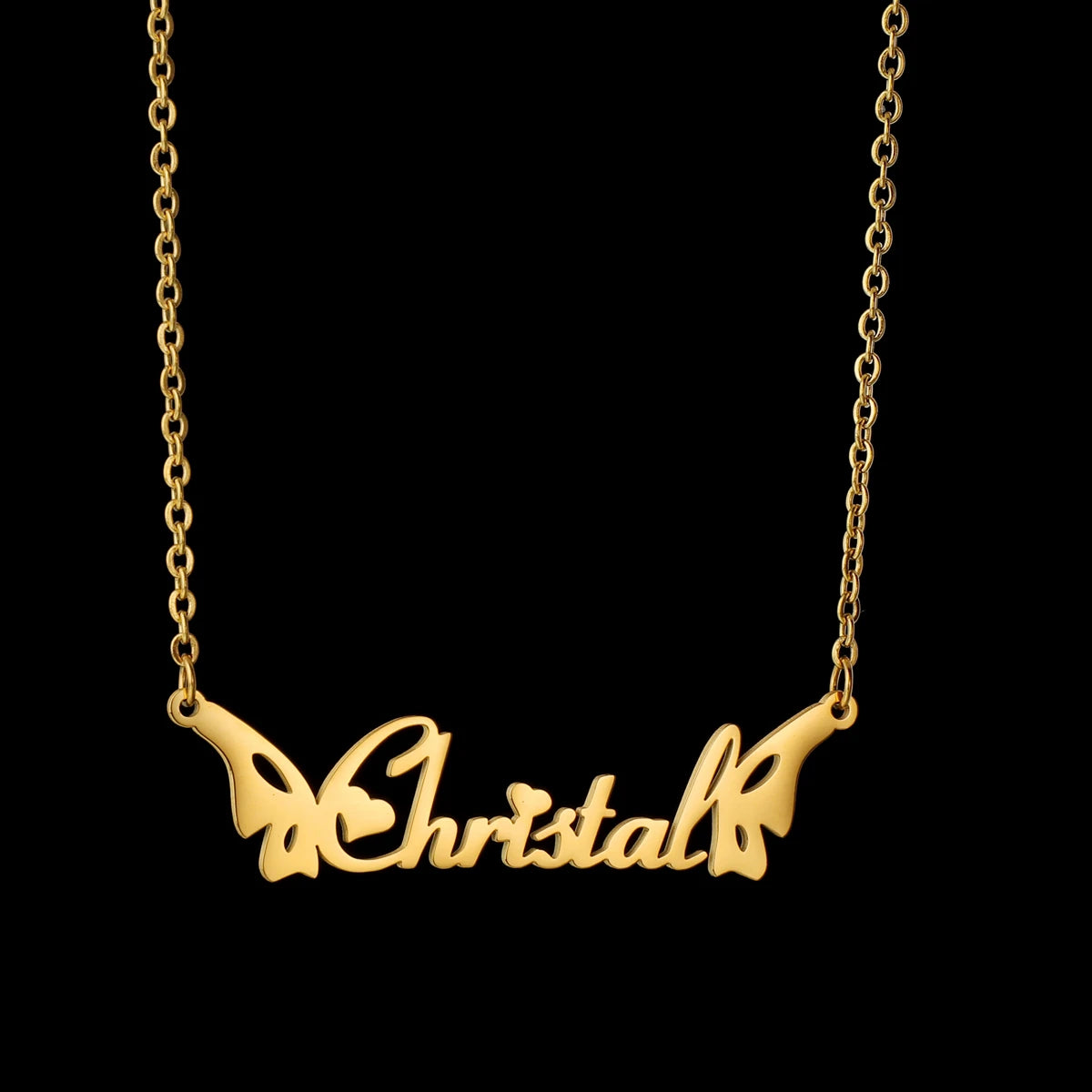 Atoztide New Personalized Custom Name Wing Necklaces Letters Stainless Butterfly Pendant Chain for Women Christmas Jewelry Gift