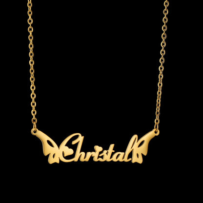 Atoztide New Personalized Custom Name Wing Necklaces Letters Stainless Butterfly Pendant Chain for Women Christmas Jewelry Gift