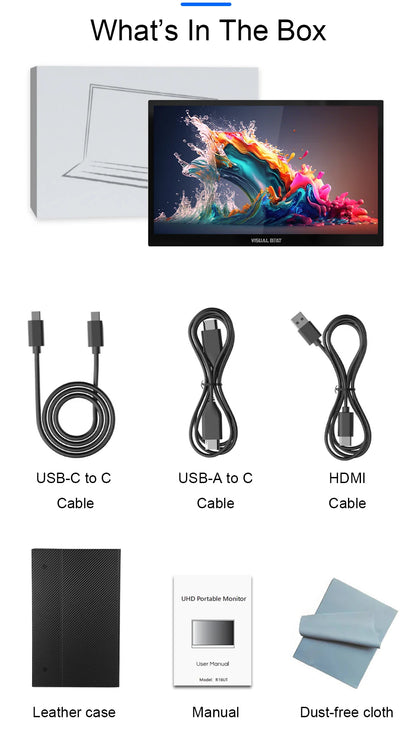 Visual Beat Portable Touch Screen Monitor 17.3'' 1080P FHD IPS USB-C Display with USB 2.0, HDMI, Dual Speakers for Laptop PC