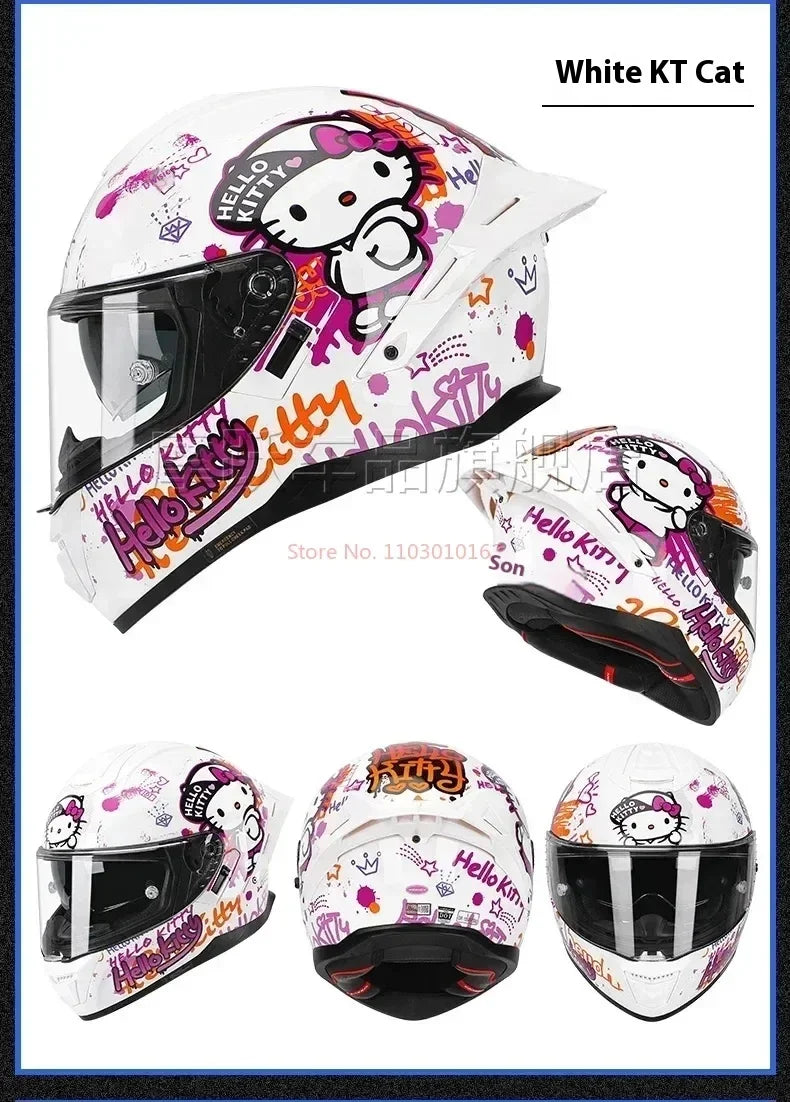 Sanrio Genuine Hello Kitty Motorcycle Helmet Full Face Racing Helmets Offroad Motorcycle Helmet Motorbike Kawaii Xmas Girl Gift