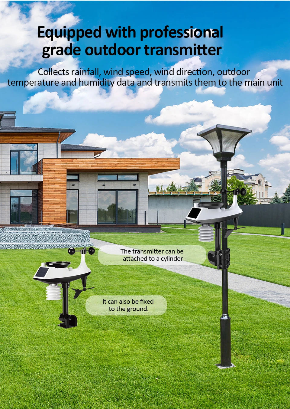 Smart WiFi Weather Station Digital Clock Wind Speed Direction Rainfall Light Index Air Quality Temperature Humidity Monitor