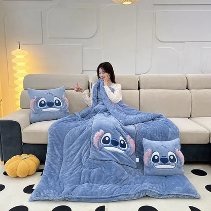 Stitch Disney Throw Pillow Blanket 2-in-1 Kawahiran Velvet Throw Pillow Thickened Nap Blanket Living Room Christmas Gift