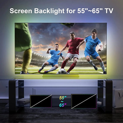 TV LED Backlight with AR Camera Color Gamut Sensor RGBIC Light Music Sync Strip For 55-85 Inch Monitors Light linkage Ambilight
