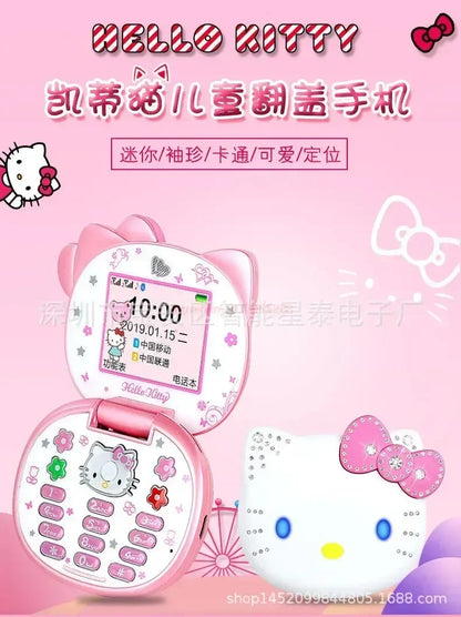 2023 New Kawaii Sanrioed Hello Kitty Flip Phone Cartoon Cute Little friends Taiml Mini Phone For Kids Toys For  friends Gifts