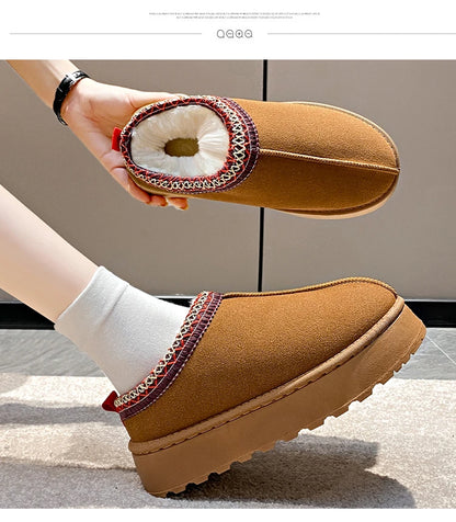 2024 Winter New Snow Boots for Women Cashmere Warm Thick Soles Without Heel-covered Hair Half Slipper Cotton Shoes for Women