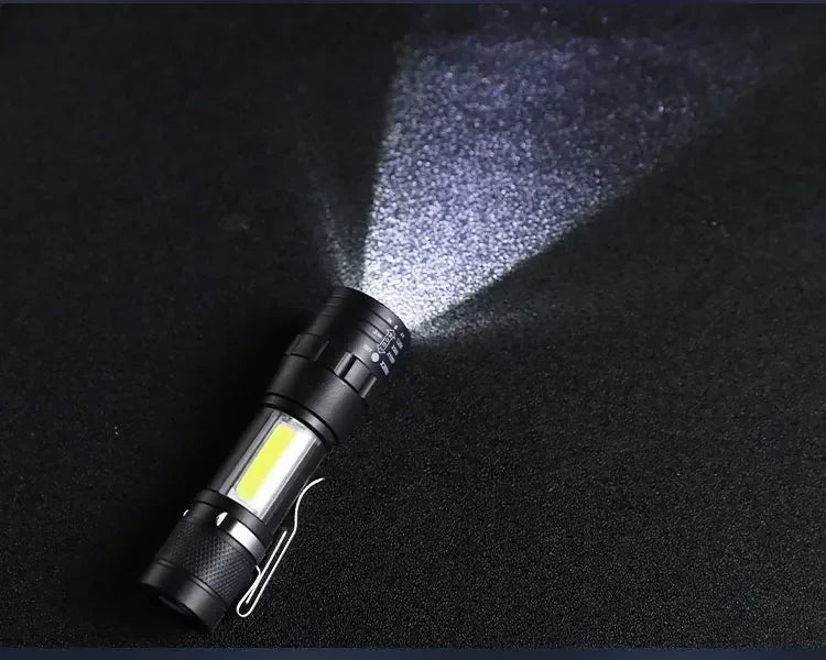 Powerful Mini LED Flashlight Pen Clip Zoom Torch Built in Battery USB Rechargeable Lantern with Side Light Outdoor Camping Lamp