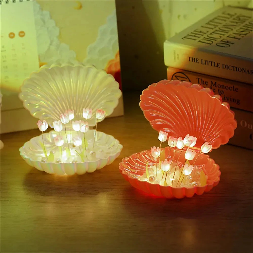 Tulip Seashell Nightlight DIY Tulip Night Light Cute Handmade Tulip Flower DIY Bedside Lamp for Birthday Christmas Gift Romantic