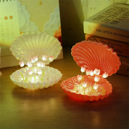 Tulip Seashell Nightlight DIY Tulip Night Light Cute Handmade Tulip Flower DIY Bedside Lamp for Birthday Christmas Gift Romantic