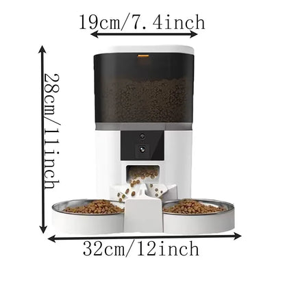Comedero automático para gatos de 4 l, comedero inteligente para mascotas, dispensador de comida para gatos y perros pequeños con cámara grabadora, temporizador cuantitativo, cuenco doble