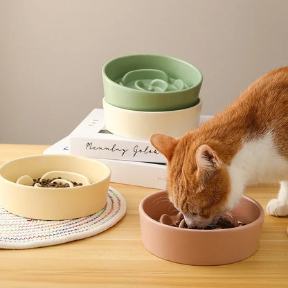 Slow Feeder Cat Bowl Ceramic Cat Food Bowl for Cervical Spine Protection Anti-choking Cat Slow Feeding Dish Bowl Pet Supplies