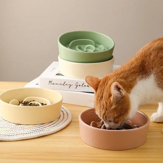 Slow Feeder Cat Bowl Ceramic Cat Food Bowl for Cervical Spine Protection Anti-choking Cat Slow Feeding Dish Bowl Pet Supplies
