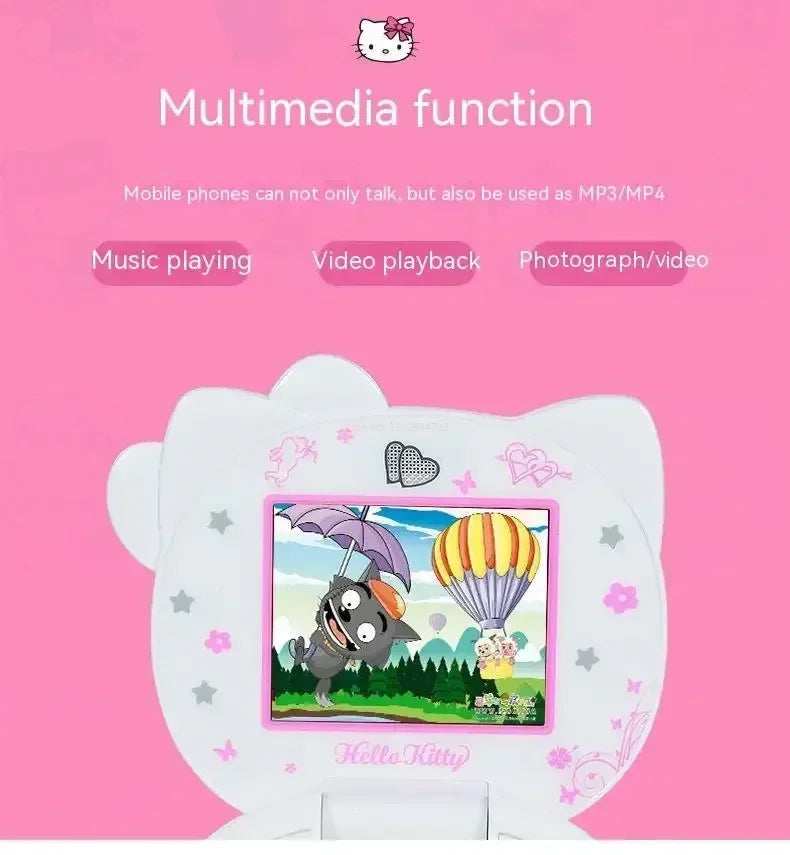 Sanrio Hello Kitty Flip Phone New Cartoon Cute Children White Pink Kawaii Mini Phone Children Birthday Gifts Fashion Model Toys