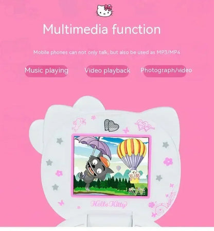 Sanrio Hello Kitty Flip Phone New Cartoon Cute Children White Pink Kawaii Mini Phone Children Birthday Gifts Fashion Model Toys