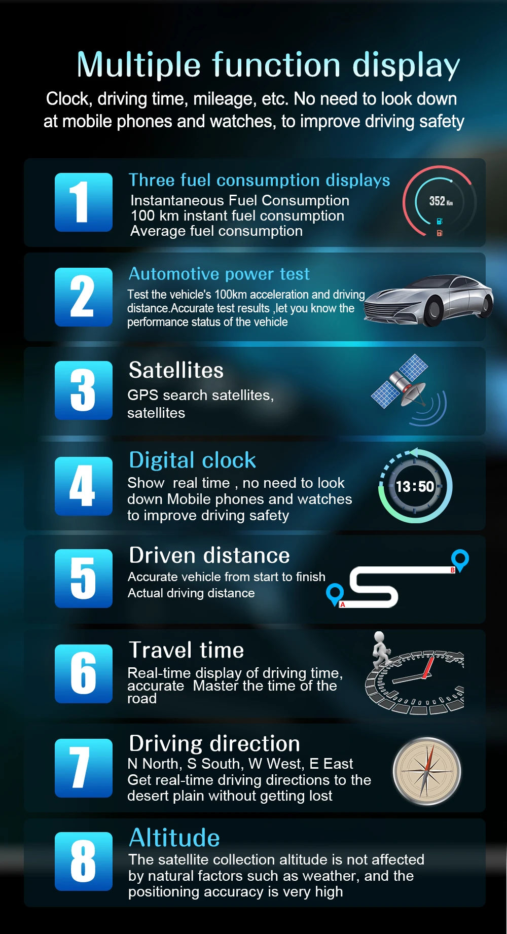 C1 Car Navigation Projection HUD Head Up Display Speedometer  Multiple Interfaces Car Accessories on Screen Overspeed Alarm
