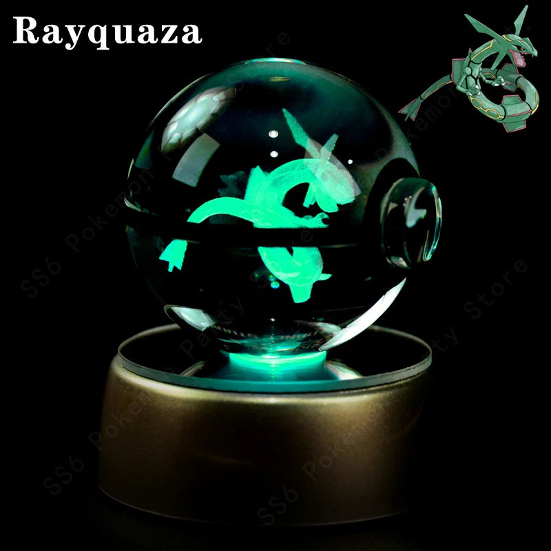 Lámpara de bola de cristal de Pokémon 3D, Pikachu, Gengar, Mew, Mewtwo, base para lámpara, bola de cristal de Pokémon, figura de bola de cristal, luz nocturna, regalo de cumpleaños