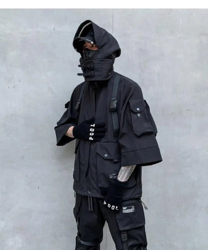 2022 Autumn Winter Hip Hop Techwear Cargo Jacket Men's Harajuku Casual Hooded Jackets Tactical Hooded Coats Streetwear