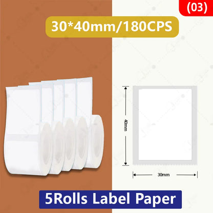 5 Rolls 30-50mm Thermal label Paper Rolls White Color Waterproof for Niimbot B1 B21 B203 B3S Label Printer Barcode Name Printing
