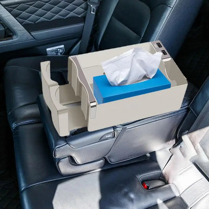 Car Armrest Storage Box With USB Charging Auto Console Side Organizer Car Tissue Box Water Cup Holder Car Interior Accessories