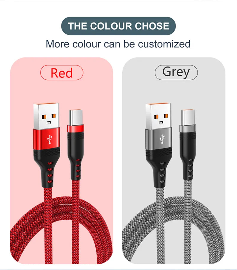Usb C Super Fast Charge Cable for Huawei 8M 5M 3M 2M 1M 6A Usb Type-C Equipment Cable for Samsung Xiaomi Oppo Oneplus Vr Camera