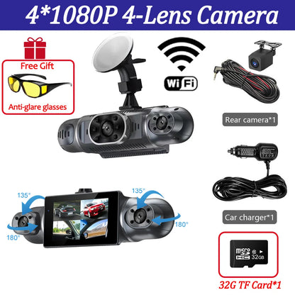 4Camera Car DVR 4*1080P 360 Degrees Video Recorder WIFI APP Dash Cam Front right left Rear View camera 24h Parking Monitor Gift