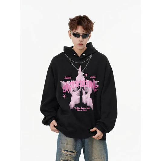American Street Style Pattern Printed Hooded Sweater Men's and Women's Autumn and Winter Casual Fashion Couple's Coat
