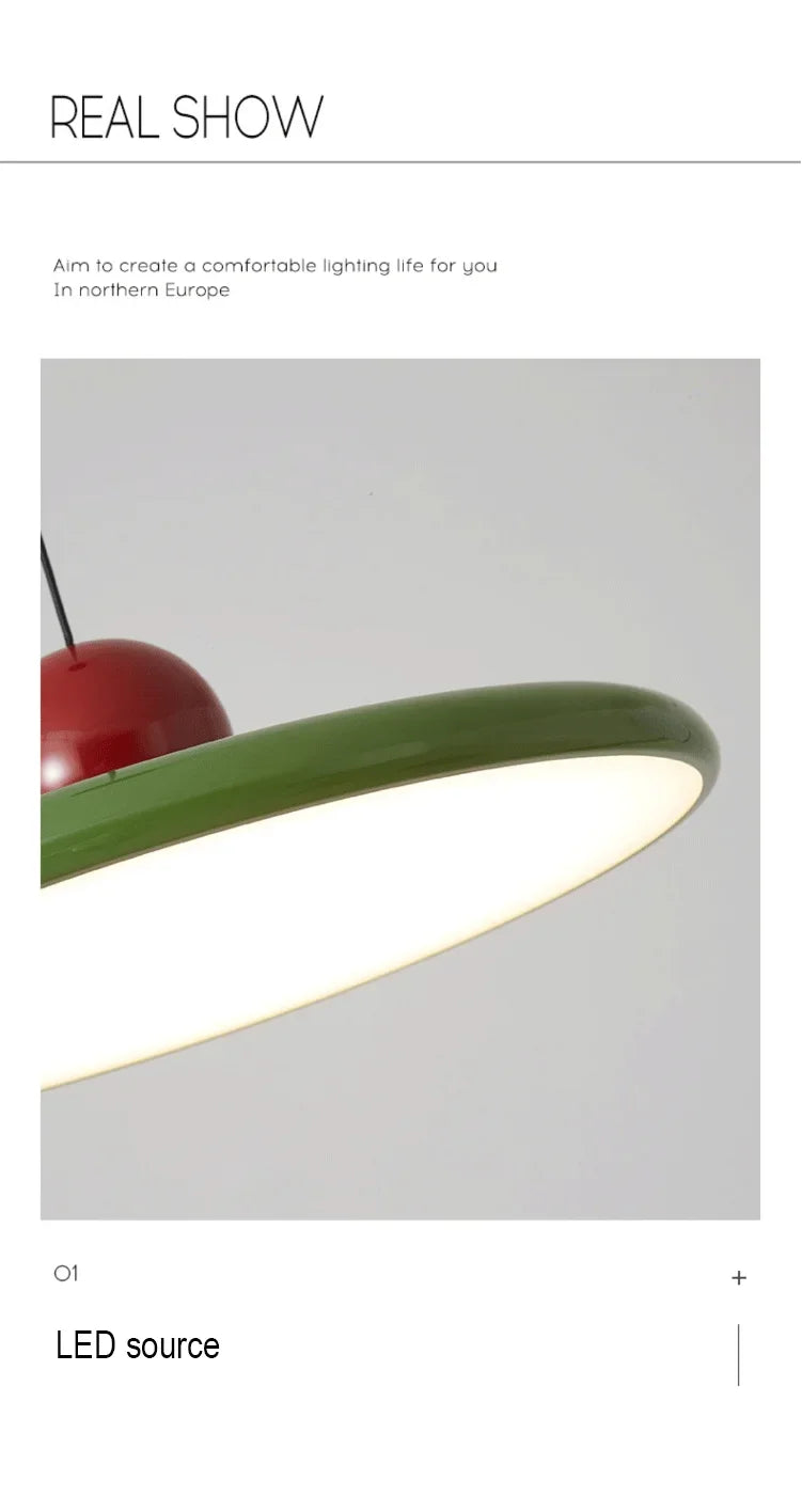 Nordic Medieval Red Flying Disk Pendant Light French Restaurant Denmark Retro Chandeliers LED Vintage Long Line Kitchen Lamp