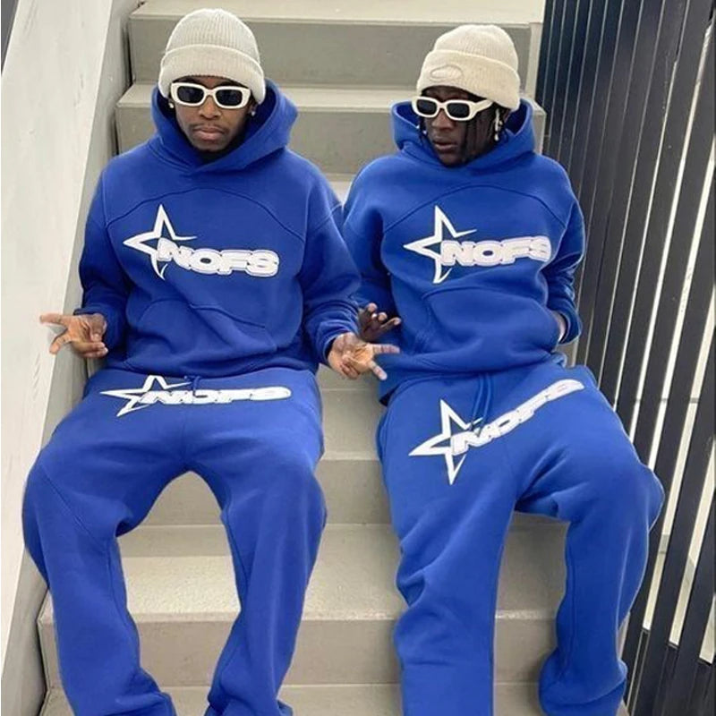 2024 New 2 Piece Set Letter Printing Streetwear Y2K Men's Hip Hop Oversized Hoodie Sweatshirt Sweatpant Casual Pants Sportswear