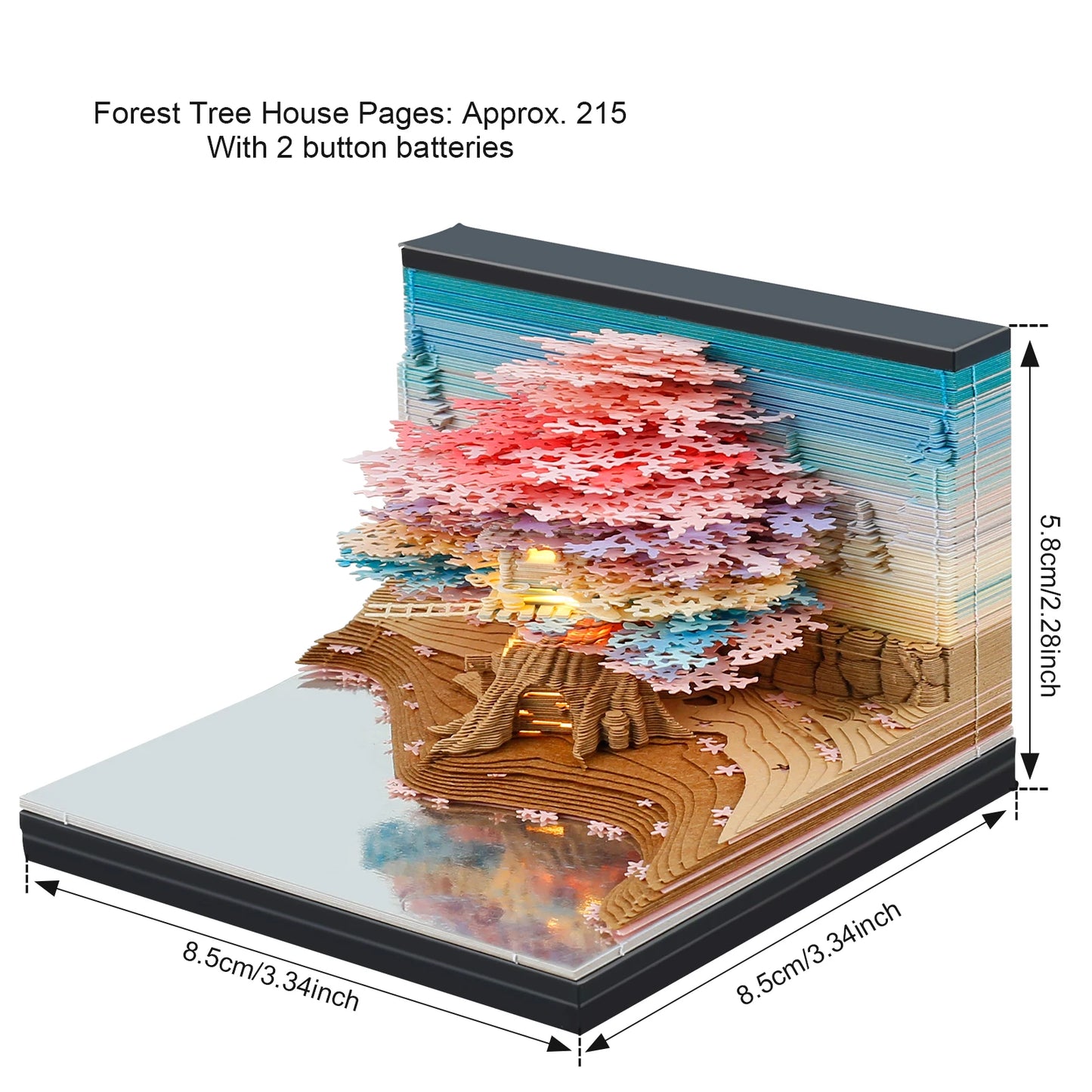3D Memo Pad Paper Carving Notes 2024 Calendar Memo Pad with LED Light Tear-Away Paper Memo Pad Note Cards Birthday Gift Kids
